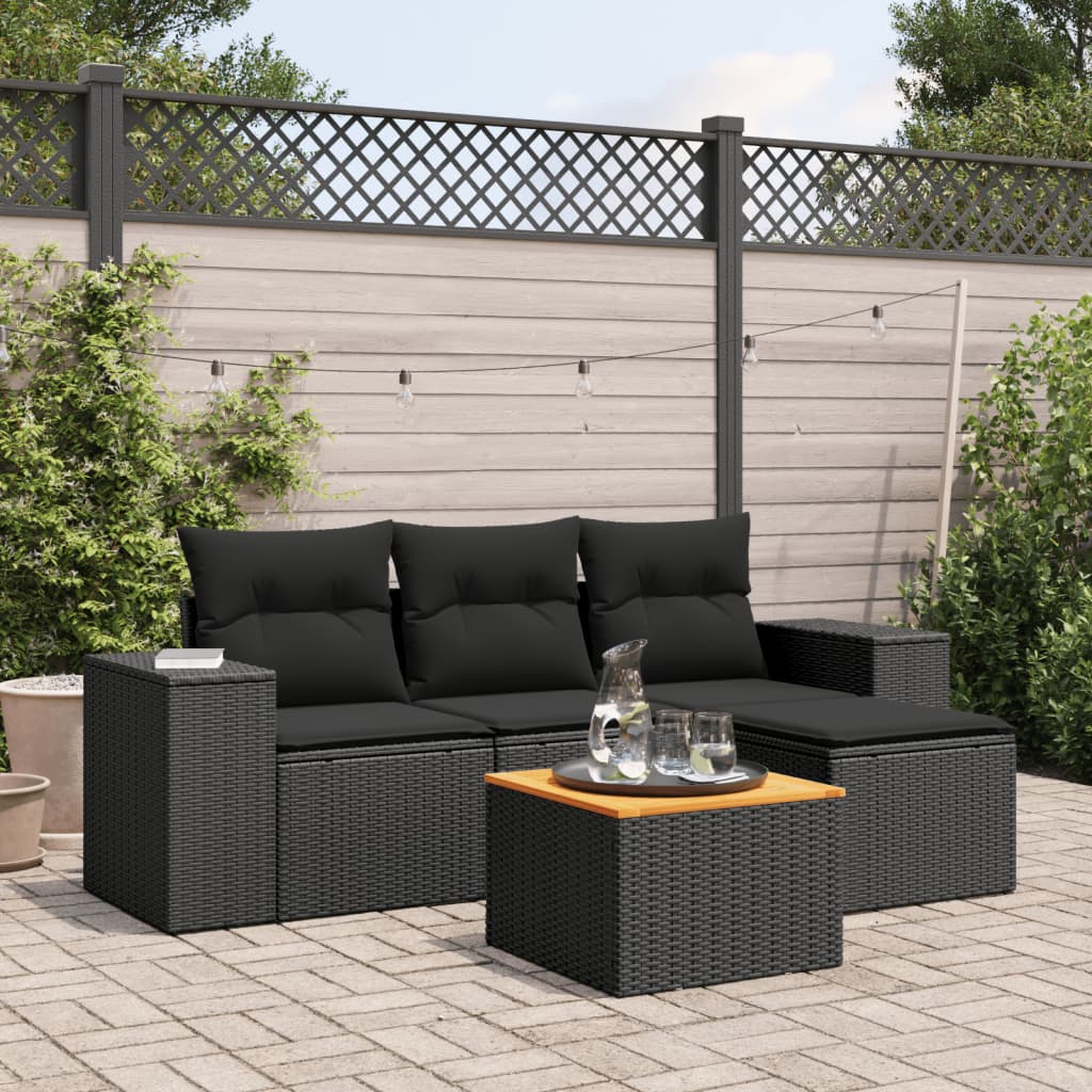5-delige Loungeset met kussens poly rattan zwart is nu te koop bij PeponiXL, paradijselijk wonen!