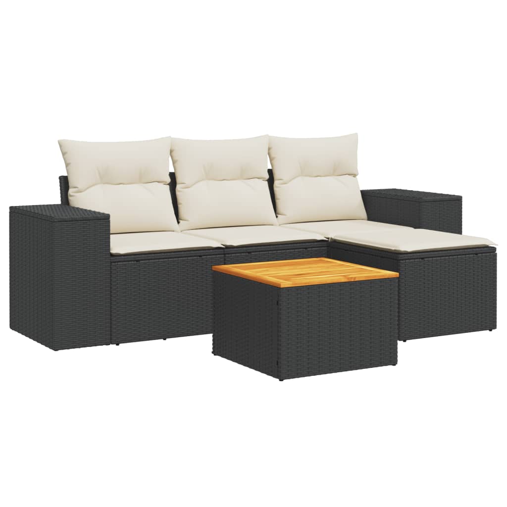 5-delige Loungeset met kussens poly rattan zwart is nu te koop bij PeponiXL, paradijselijk wonen!