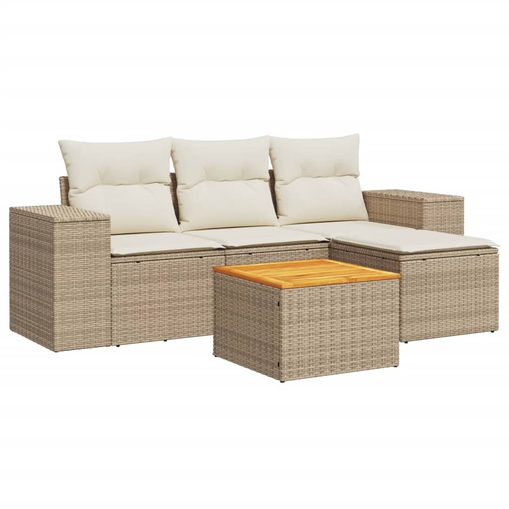 5-delige Loungeset met kussens poly rattan beige is nu te koop bij PeponiXL, paradijselijk wonen!