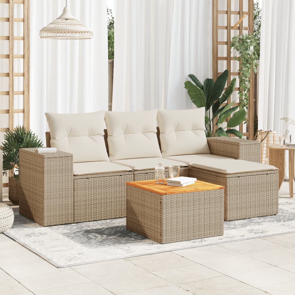 5-delige Loungeset met kussens poly rattan beige is nu te koop bij PeponiXL, paradijselijk wonen!