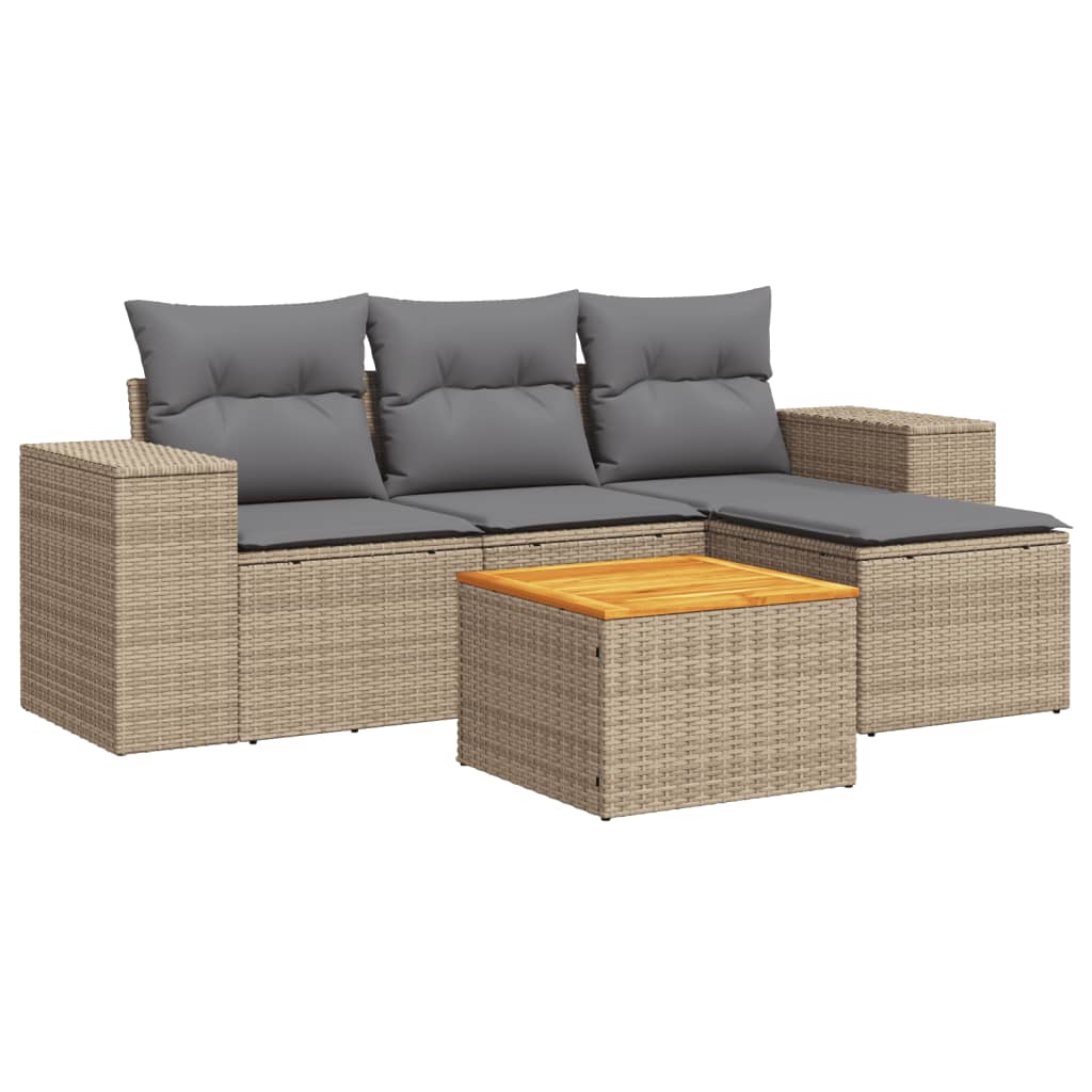 5-delige Loungeset met kussens poly rattan beige is nu te koop bij PeponiXL, paradijselijk wonen!