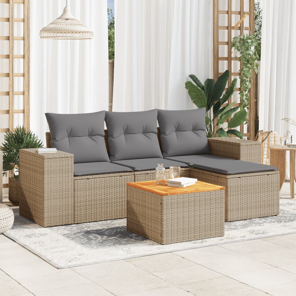 5-delige Loungeset met kussens poly rattan beige is nu te koop bij PeponiXL, paradijselijk wonen!