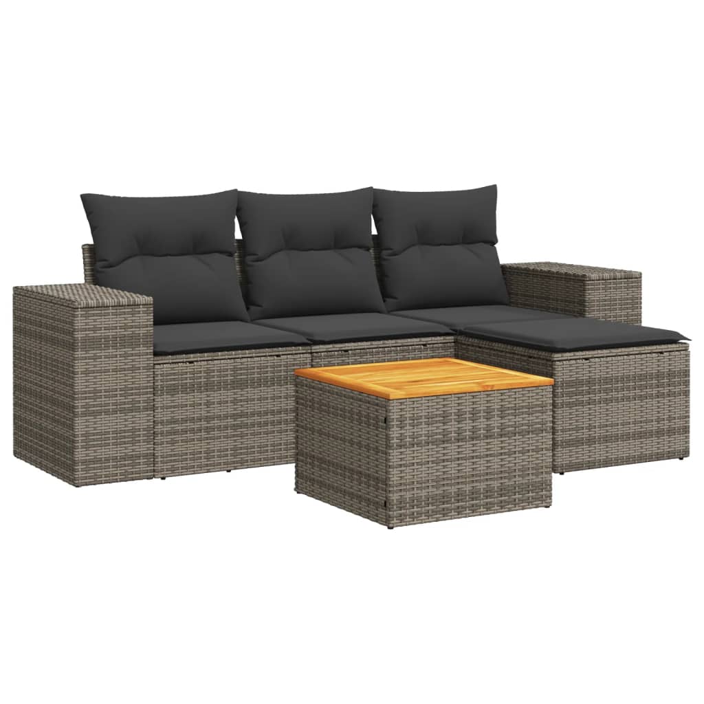 5-delige Loungeset met kussens poly rattan grijs is nu te koop bij PeponiXL, paradijselijk wonen!