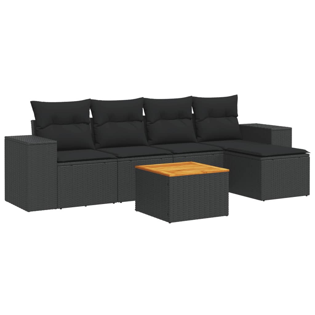 6-delige Loungeset met kussens poly rattan zwart is nu te koop bij PeponiXL, paradijselijk wonen!