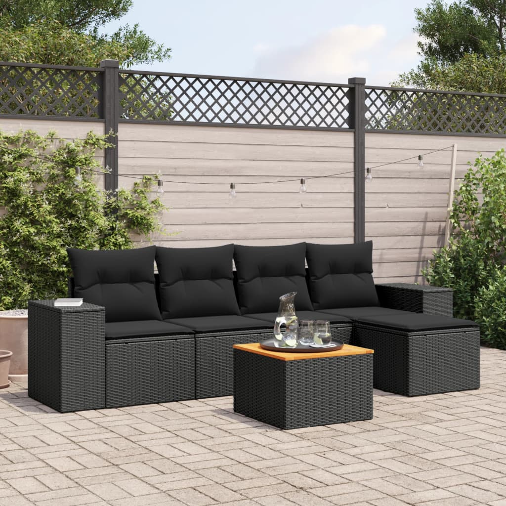 6-delige Loungeset met kussens poly rattan zwart is nu te koop bij PeponiXL, paradijselijk wonen!