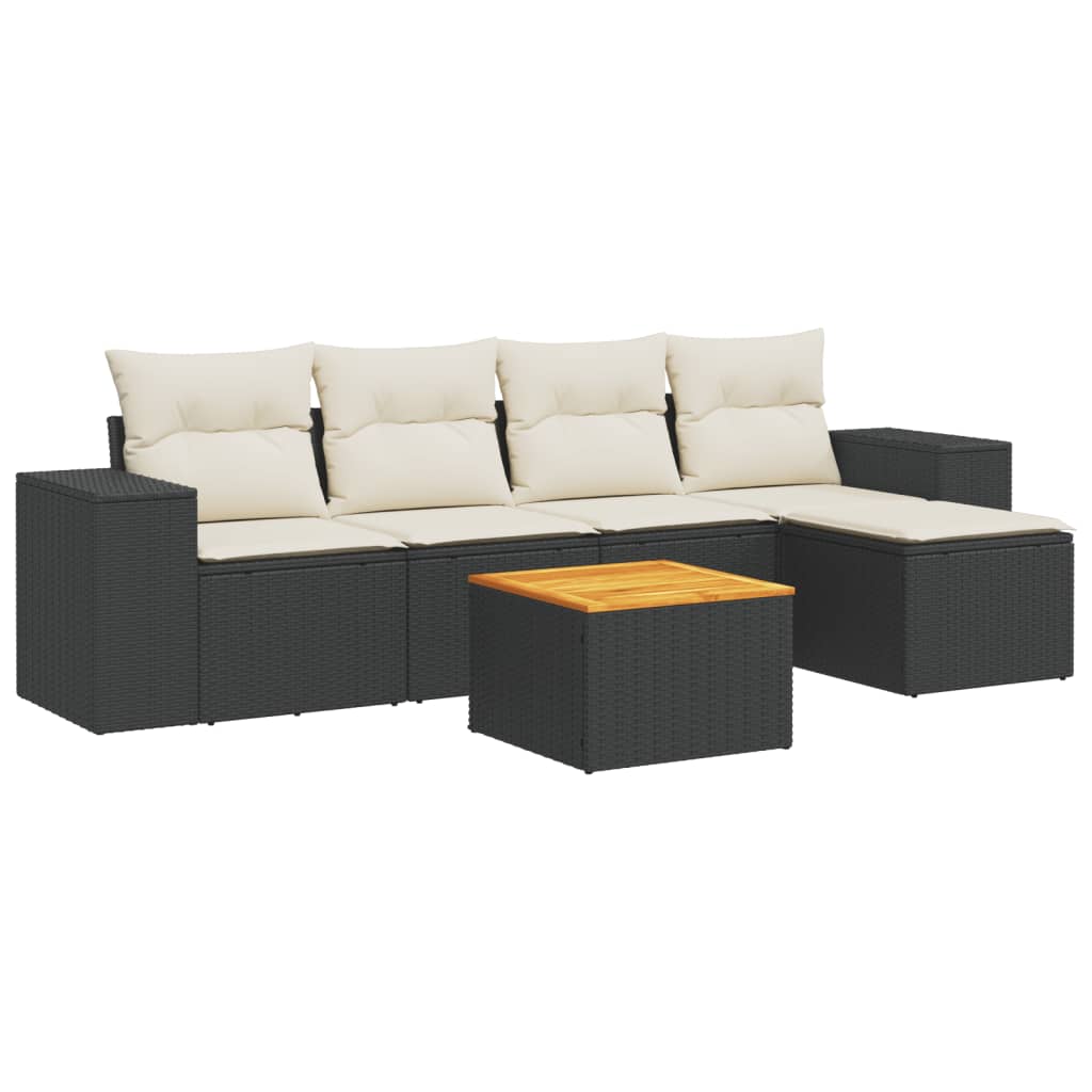 6-delige Loungeset met kussens poly rattan zwart is nu te koop bij PeponiXL, paradijselijk wonen!