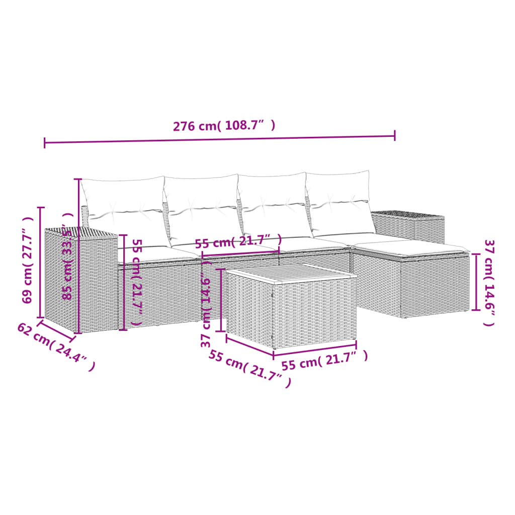 6-delige Loungeset met kussens poly rattan zwart is nu te koop bij PeponiXL, paradijselijk wonen!