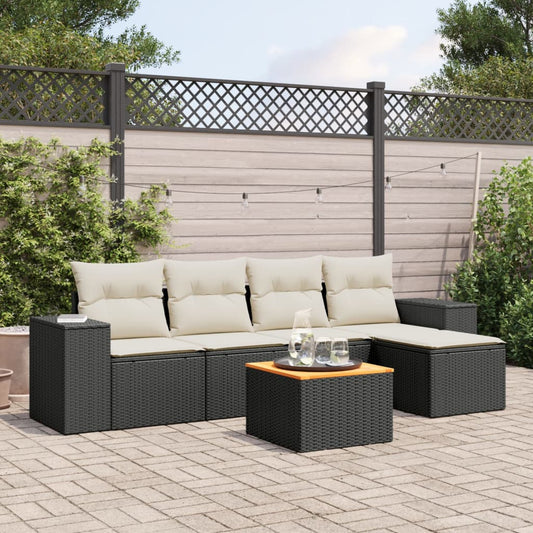 6-delige Loungeset met kussens poly rattan zwart is nu te koop bij PeponiXL, paradijselijk wonen!