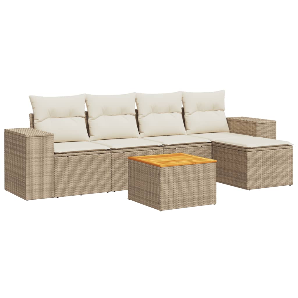 6-delige Loungeset met kussens poly rattan beige is nu te koop bij PeponiXL, paradijselijk wonen!