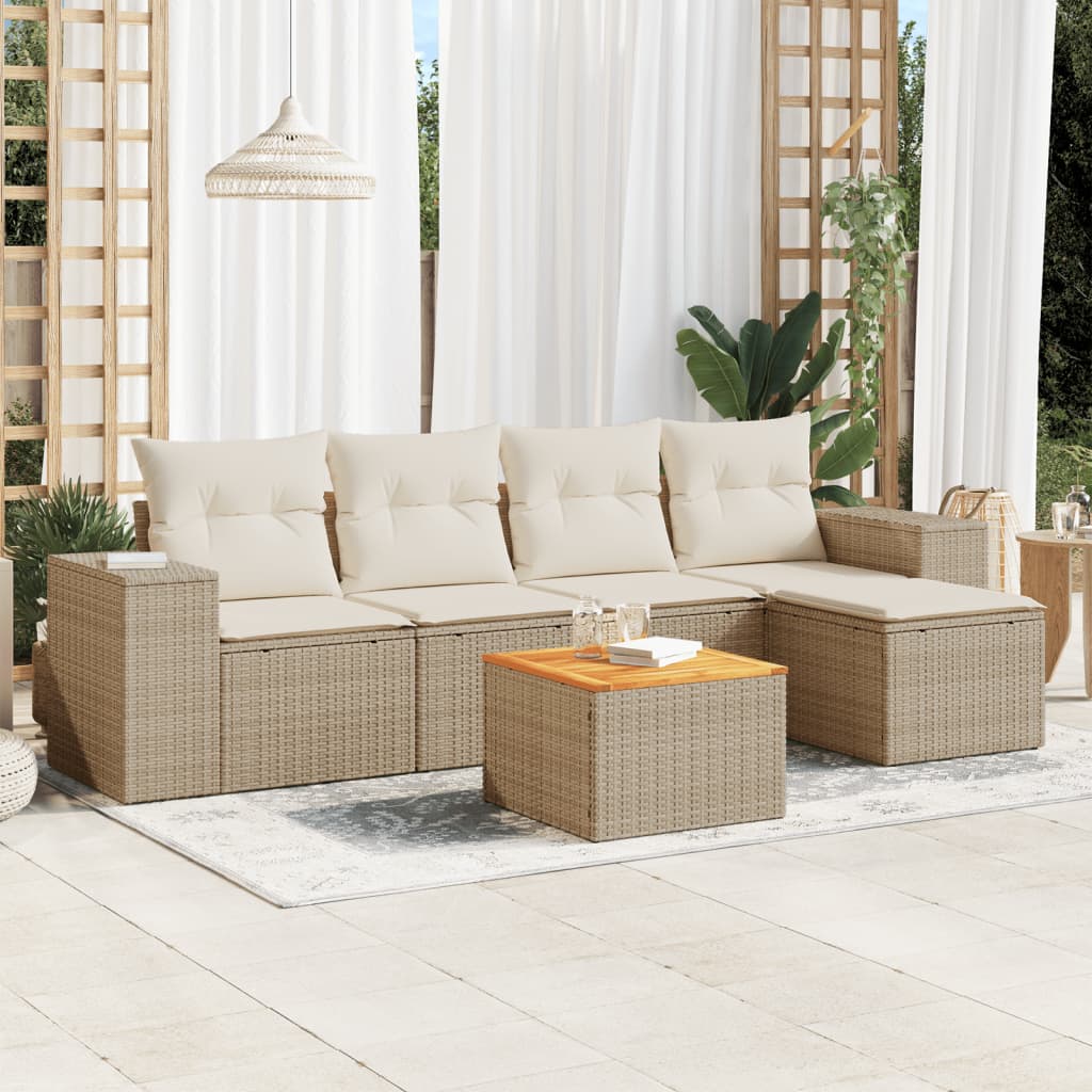 6-delige Loungeset met kussens poly rattan beige is nu te koop bij PeponiXL, paradijselijk wonen!