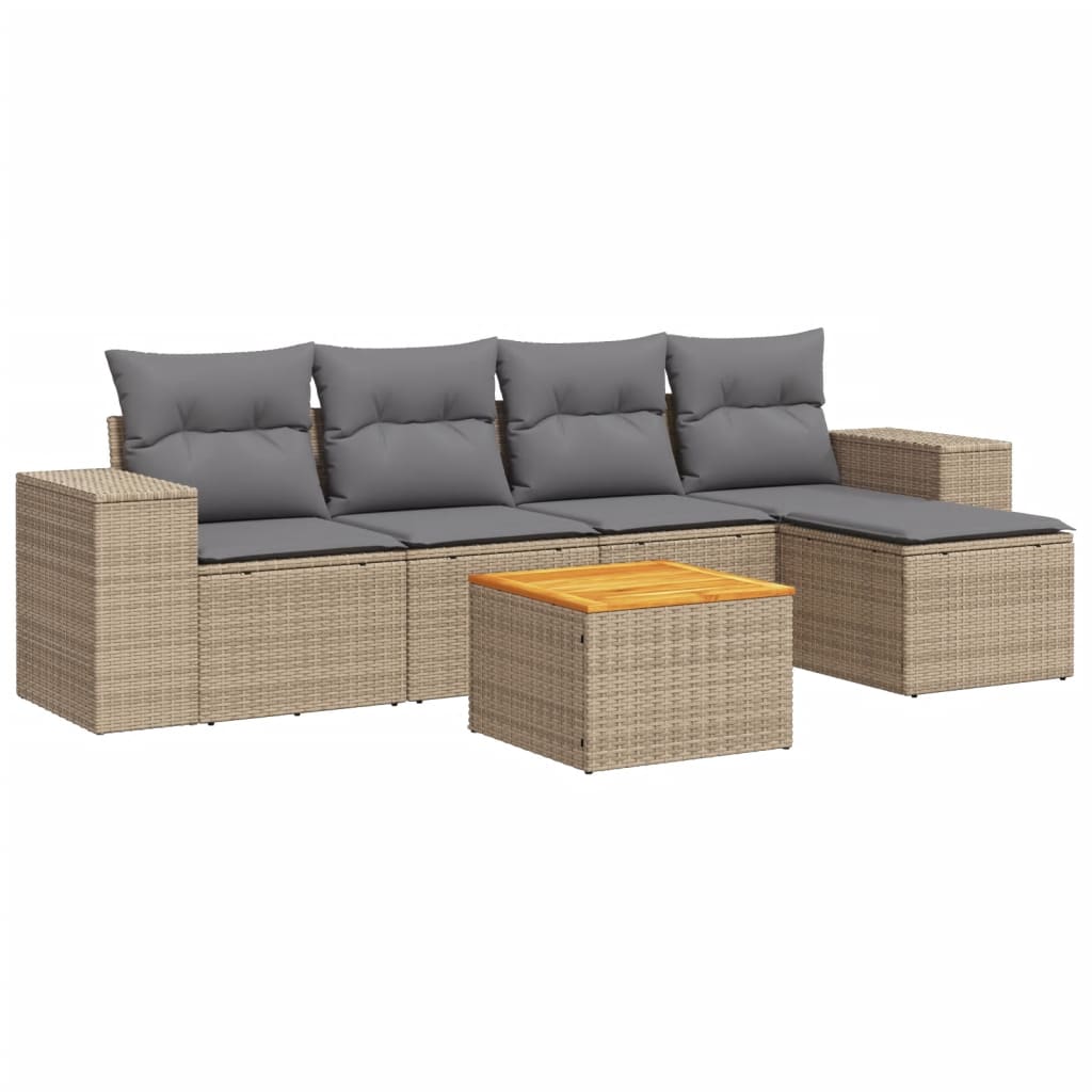 6-delige Loungeset met kussens poly rattan beige is nu te koop bij PeponiXL, paradijselijk wonen!