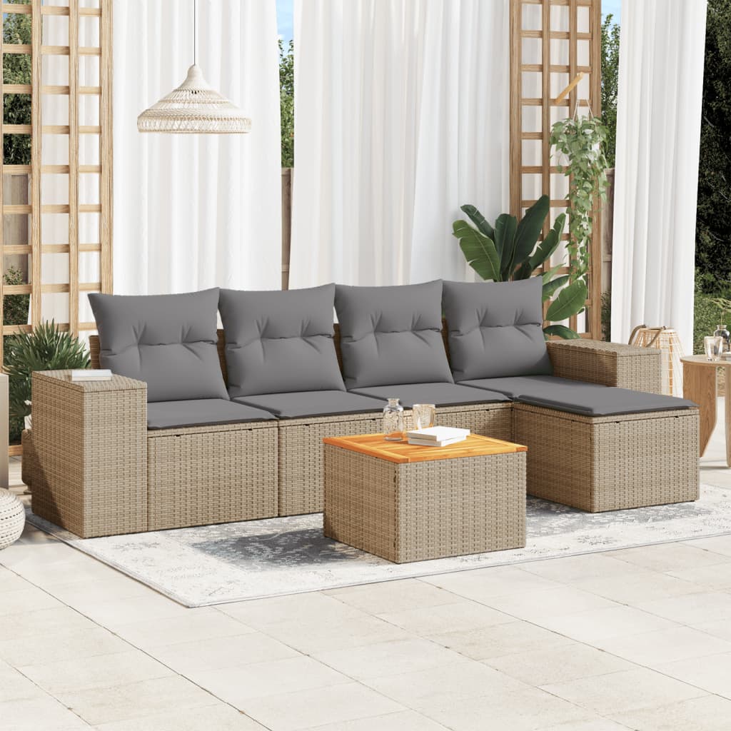 6-delige Loungeset met kussens poly rattan beige is nu te koop bij PeponiXL, paradijselijk wonen!