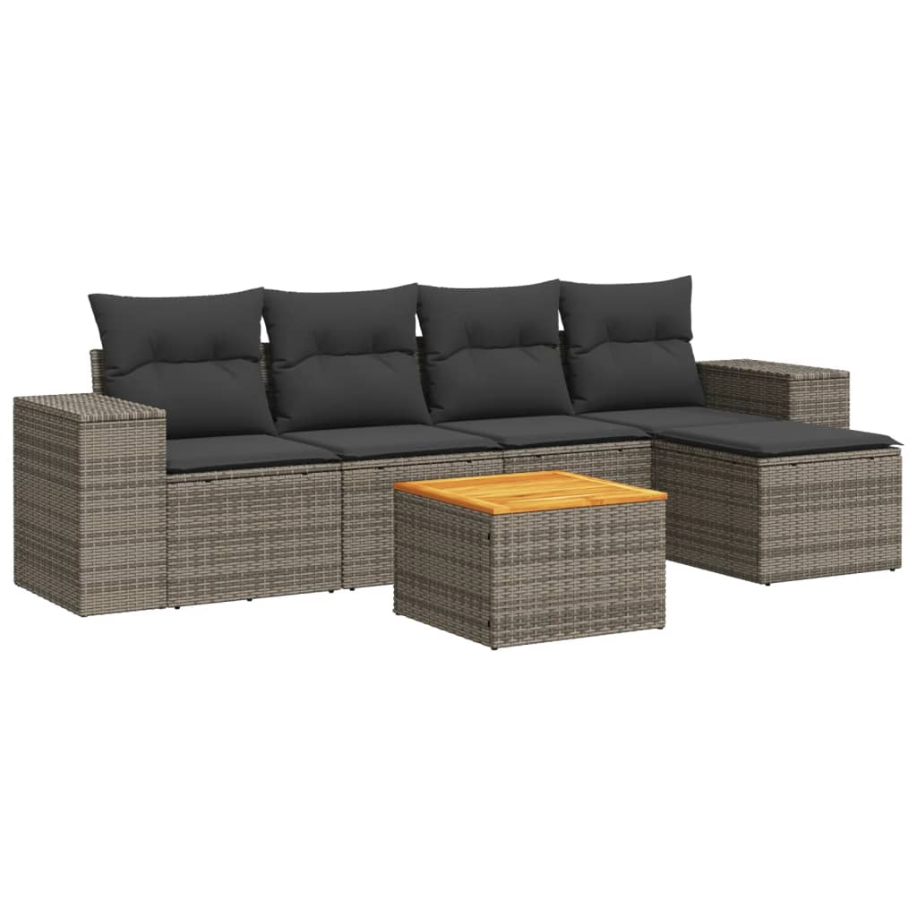 6-delige Loungeset met kussens poly rattan grijs is nu te koop bij PeponiXL, paradijselijk wonen!
