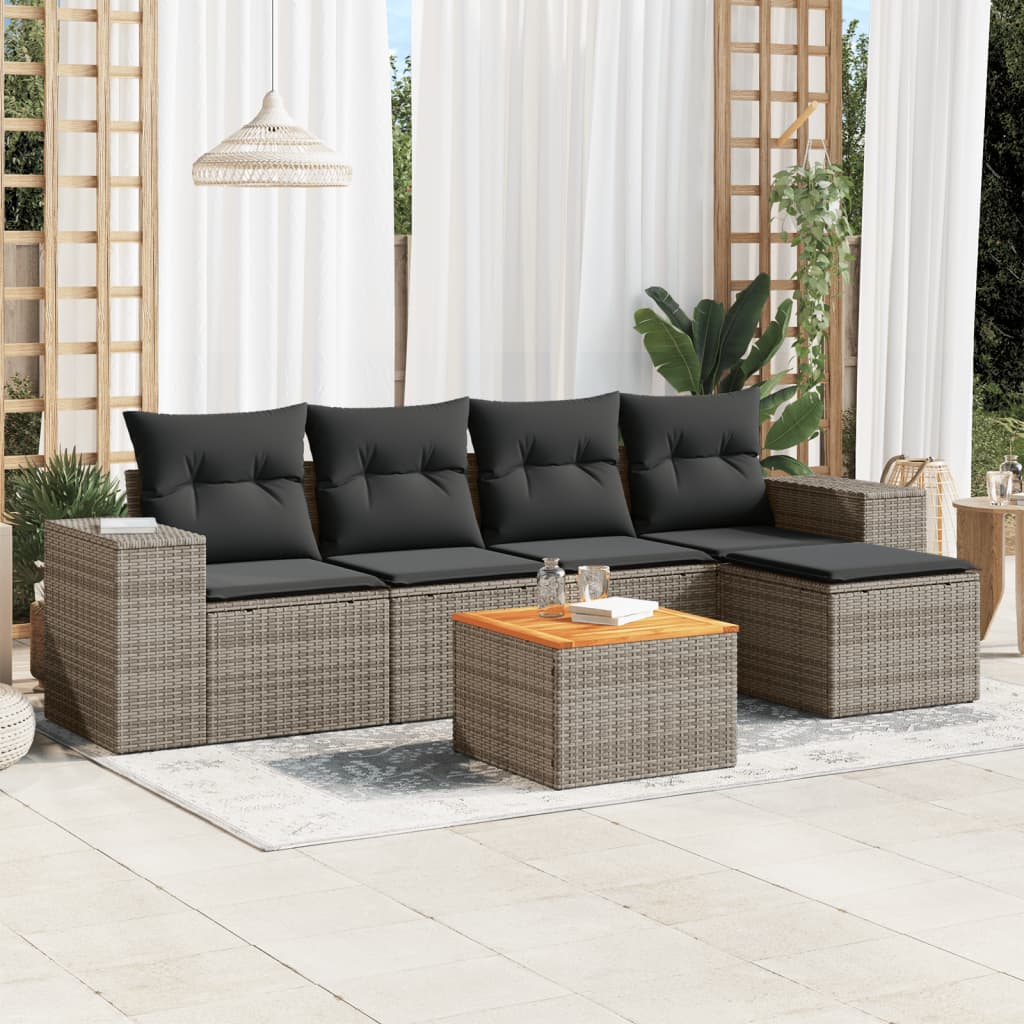 6-delige Loungeset met kussens poly rattan grijs is nu te koop bij PeponiXL, paradijselijk wonen!