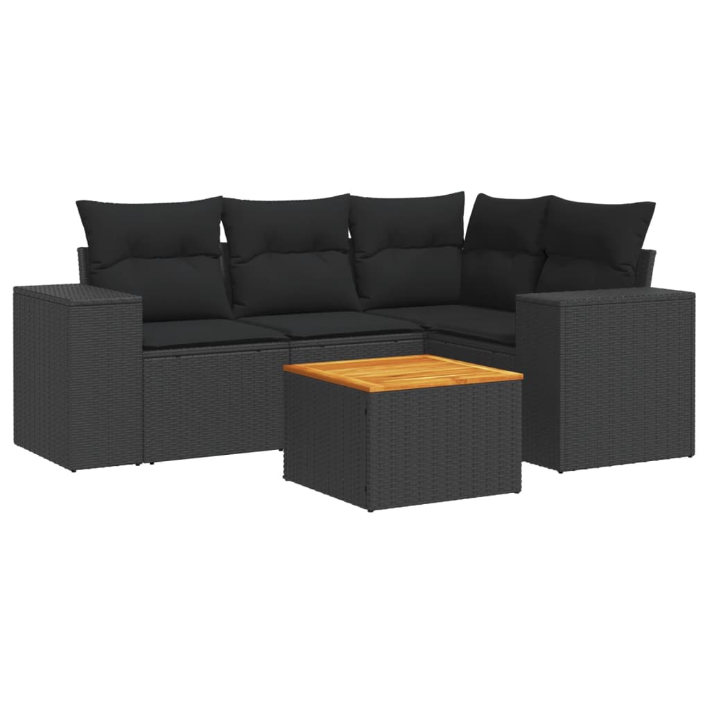 5-delige Loungeset met kussens poly rattan zwart is nu te koop bij PeponiXL, paradijselijk wonen!