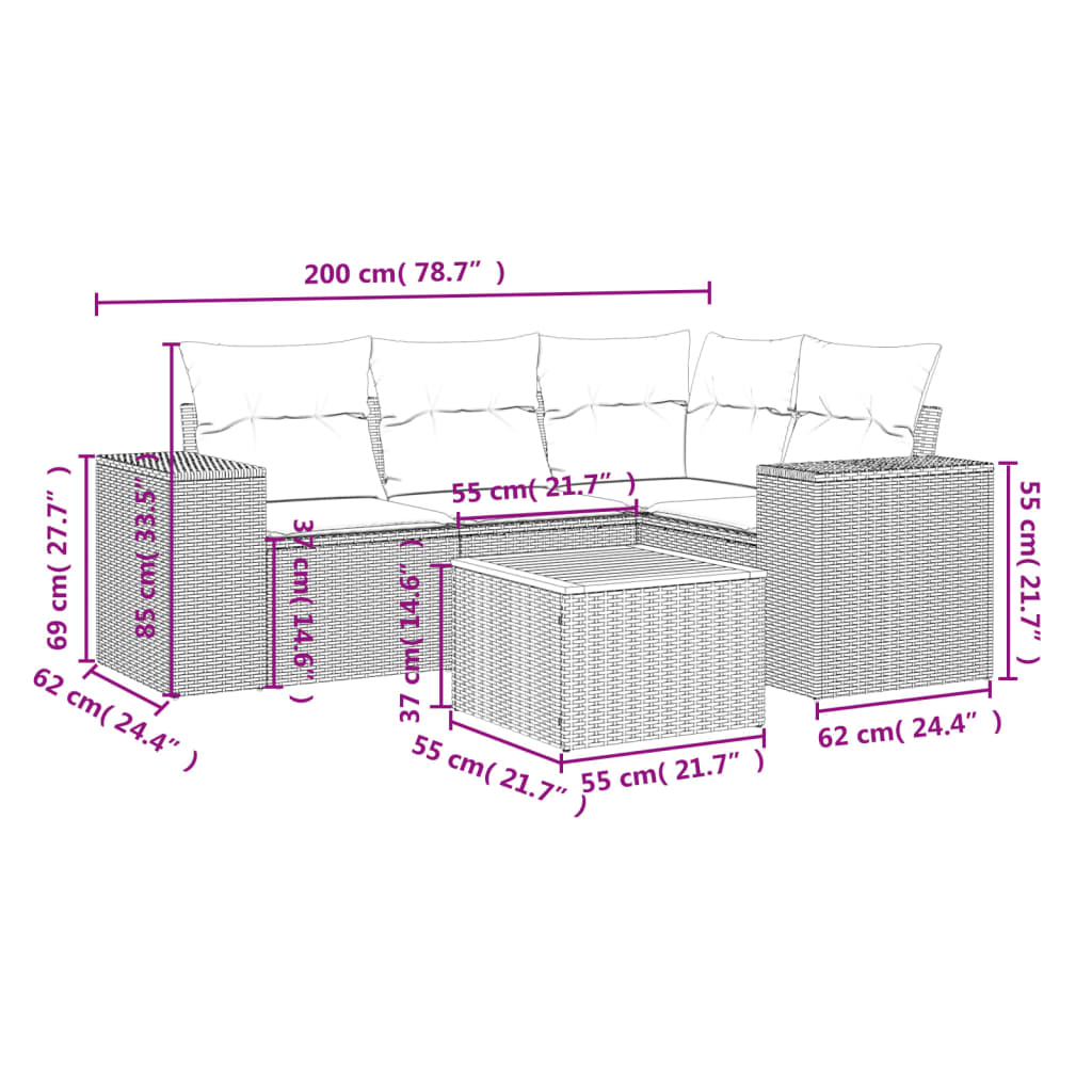 5-delige Loungeset met kussens poly rattan zwart is nu te koop bij PeponiXL, paradijselijk wonen!
