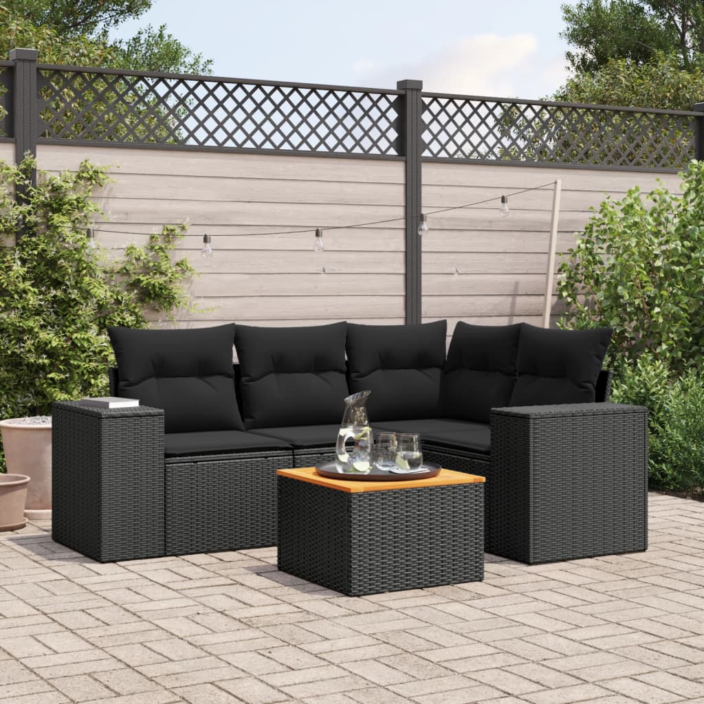 5-delige Loungeset met kussens poly rattan zwart is nu te koop bij PeponiXL, paradijselijk wonen!