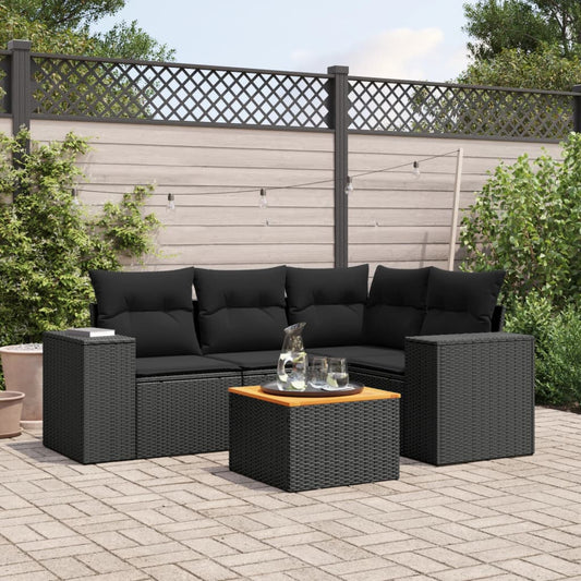5-delige Loungeset met kussens poly rattan zwart is nu te koop bij PeponiXL, paradijselijk wonen!