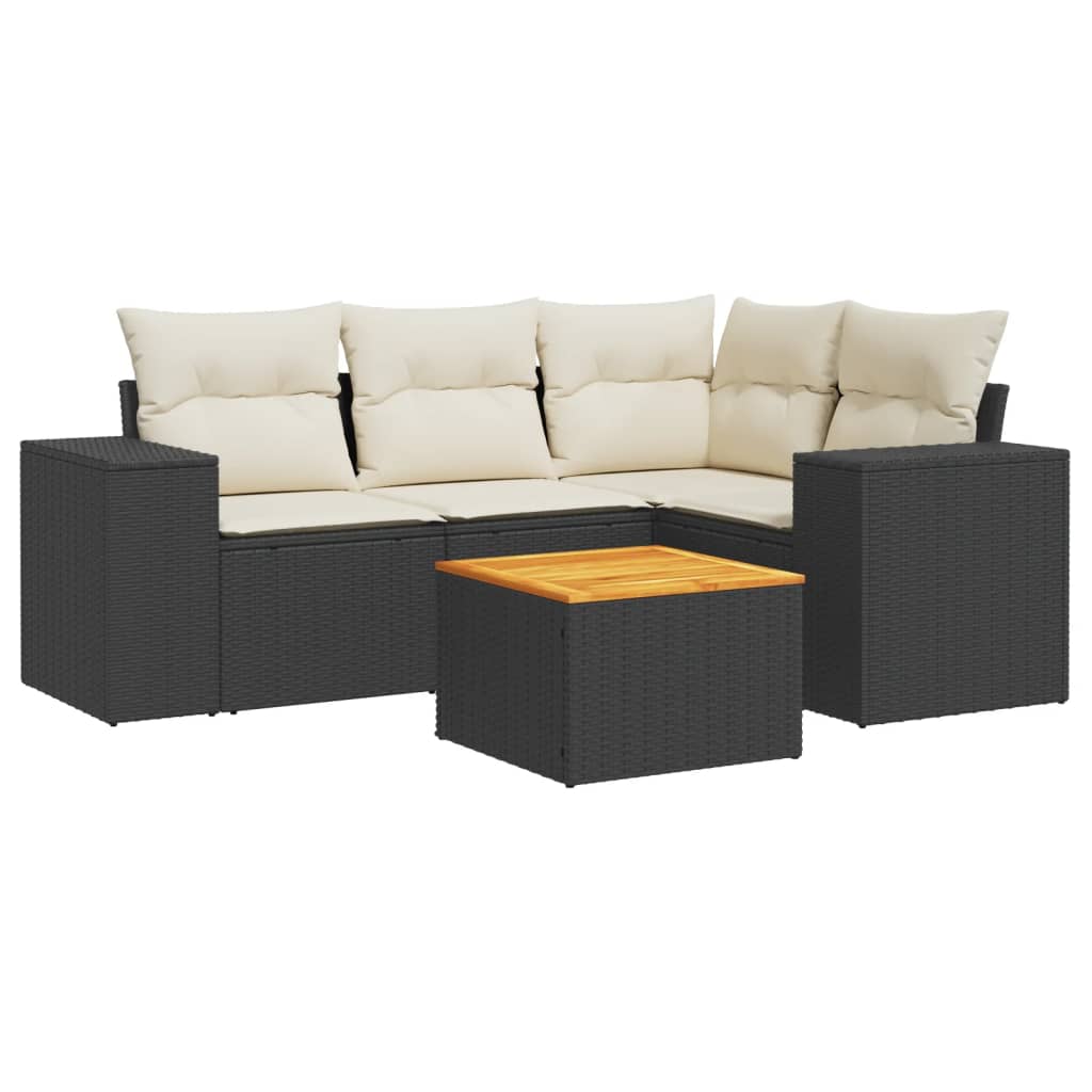 5-delige Loungeset met kussens poly rattan zwart is nu te koop bij PeponiXL, paradijselijk wonen!
