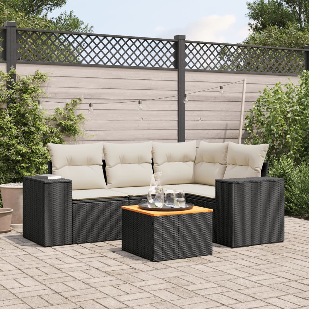5-delige Loungeset met kussens poly rattan zwart is nu te koop bij PeponiXL, paradijselijk wonen!