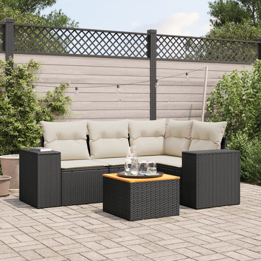 5-delige Loungeset met kussens poly rattan zwart is nu te koop bij PeponiXL, paradijselijk wonen!