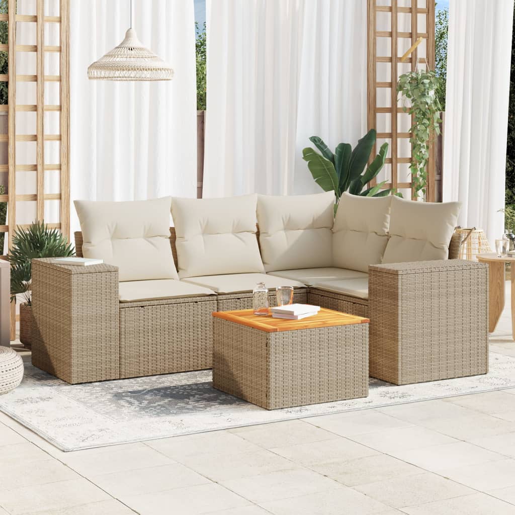 5-delige Loungeset met kussens poly rattan beige is nu te koop bij PeponiXL, paradijselijk wonen!