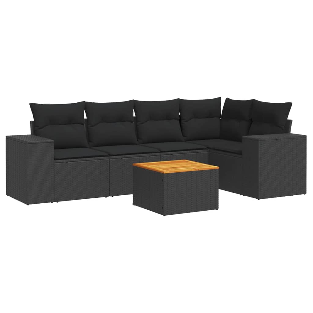 6-delige Loungeset met kussens poly rattan zwart is nu te koop bij PeponiXL, paradijselijk wonen!