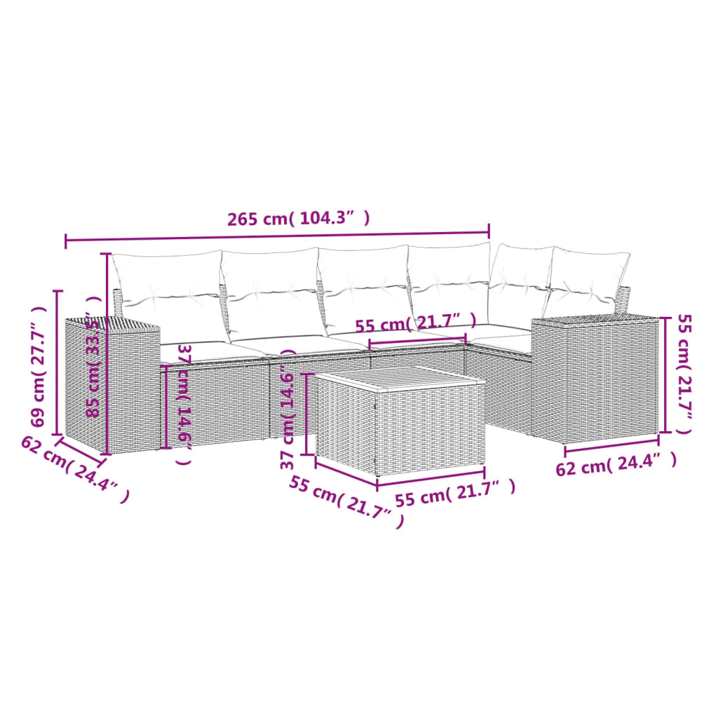 6-delige Loungeset met kussens poly rattan zwart is nu te koop bij PeponiXL, paradijselijk wonen!