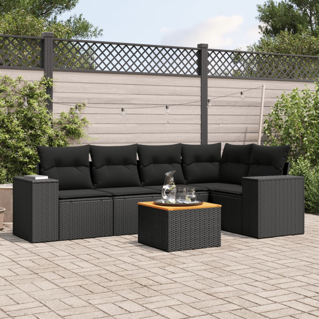 6-delige Loungeset met kussens poly rattan zwart is nu te koop bij PeponiXL, paradijselijk wonen!