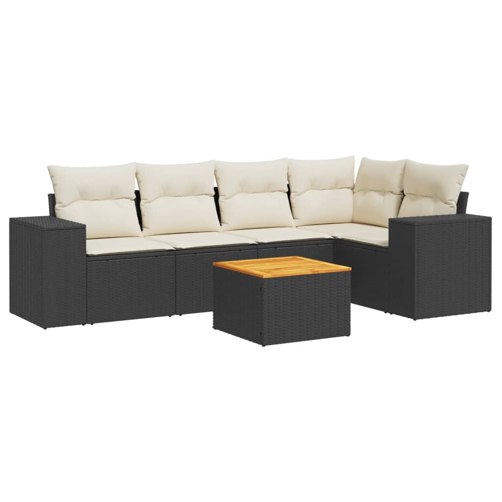 6-delige Loungeset met kussens poly rattan zwart is nu te koop bij PeponiXL, paradijselijk wonen!