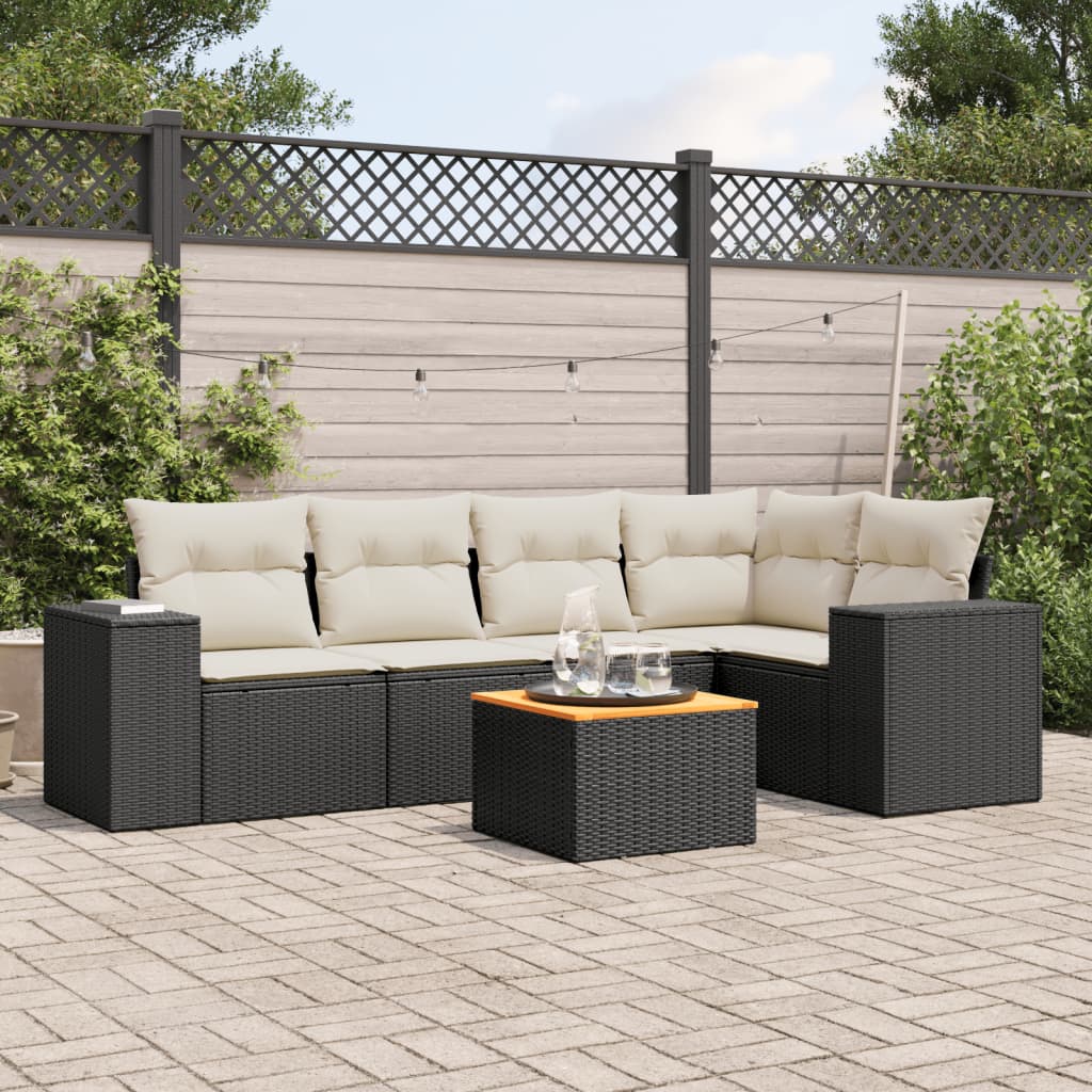 6-delige Loungeset met kussens poly rattan zwart is nu te koop bij PeponiXL, paradijselijk wonen!