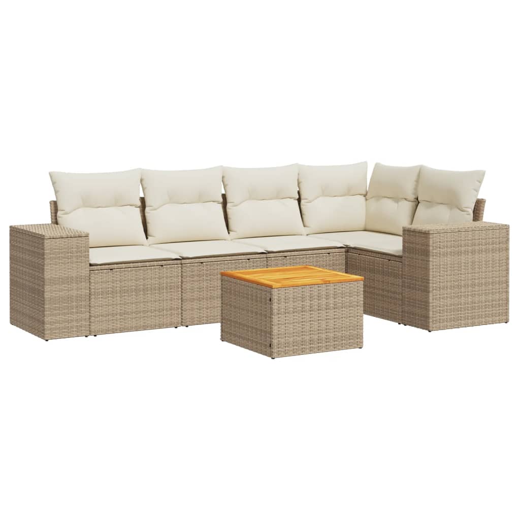 6-delige Loungeset met kussens poly rattan beige is nu te koop bij PeponiXL, paradijselijk wonen!