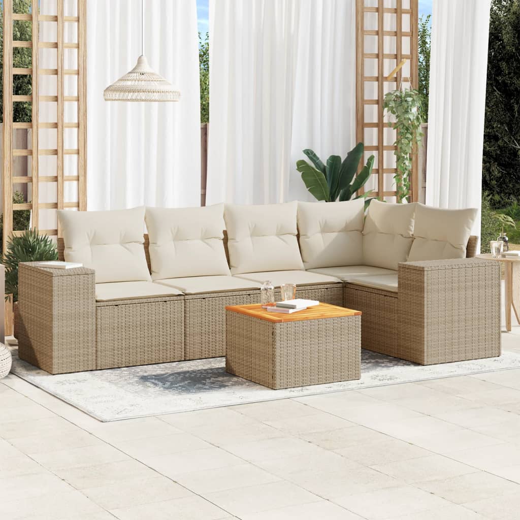 6-delige Loungeset met kussens poly rattan beige is nu te koop bij PeponiXL, paradijselijk wonen!