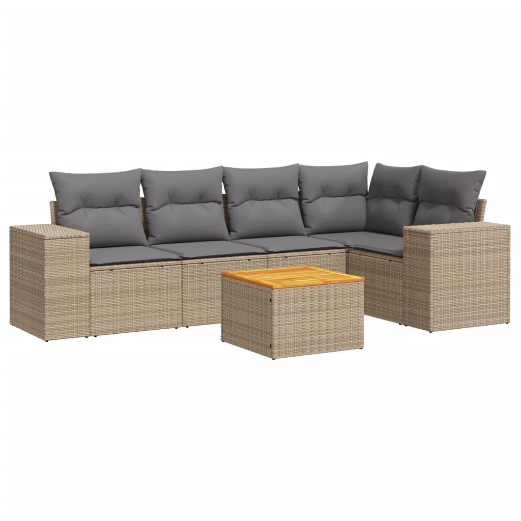 6-delige Loungeset met kussens poly rattan beige is nu te koop bij PeponiXL, paradijselijk wonen!