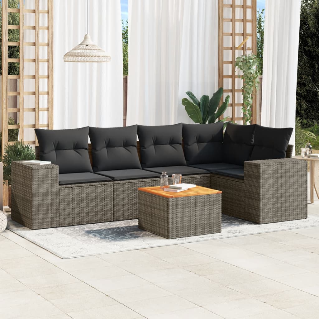 6-delige Loungeset met kussens poly rattan grijs is nu te koop bij PeponiXL, paradijselijk wonen!