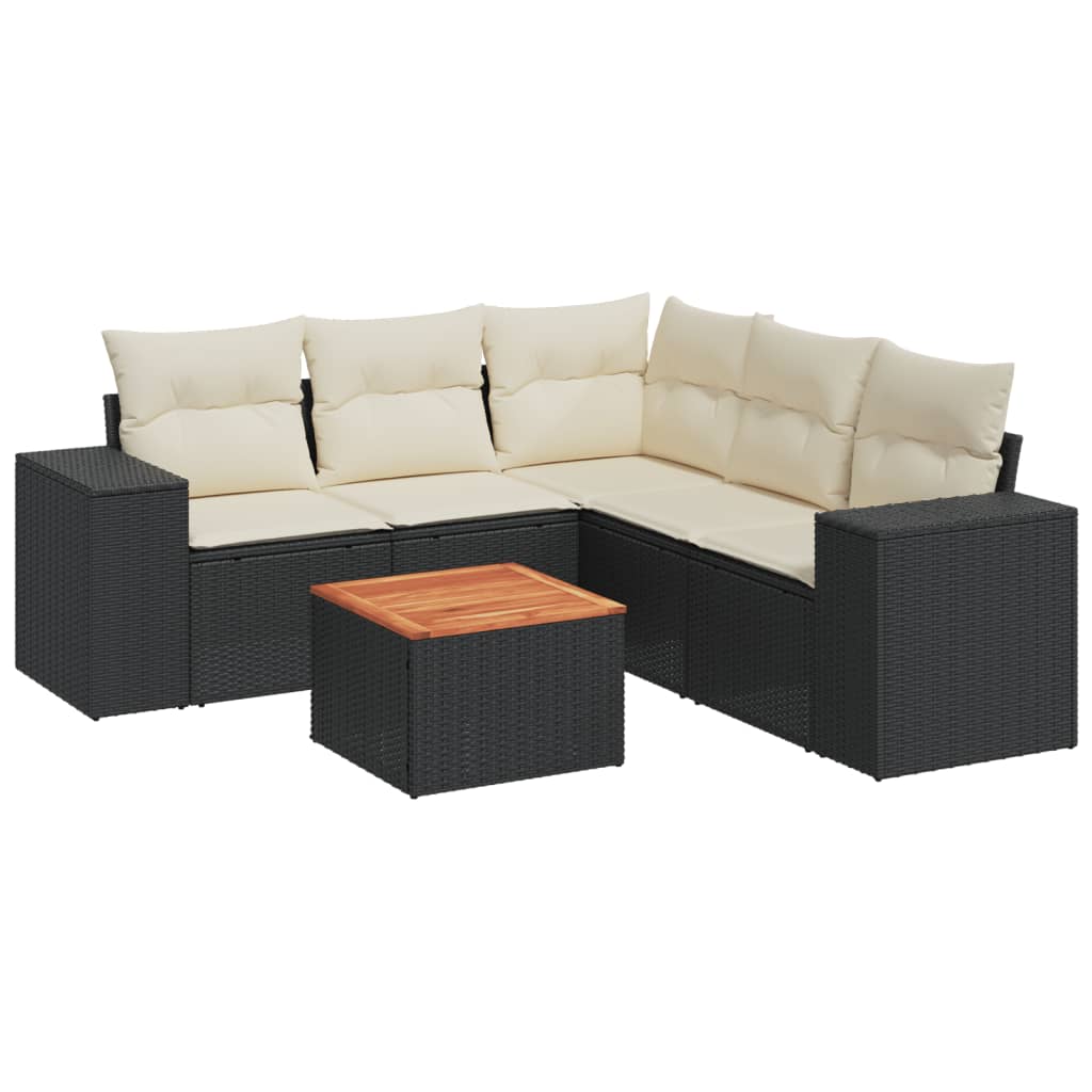 6-delige Loungeset met kussens poly rattan zwart is nu te koop bij PeponiXL, paradijselijk wonen!