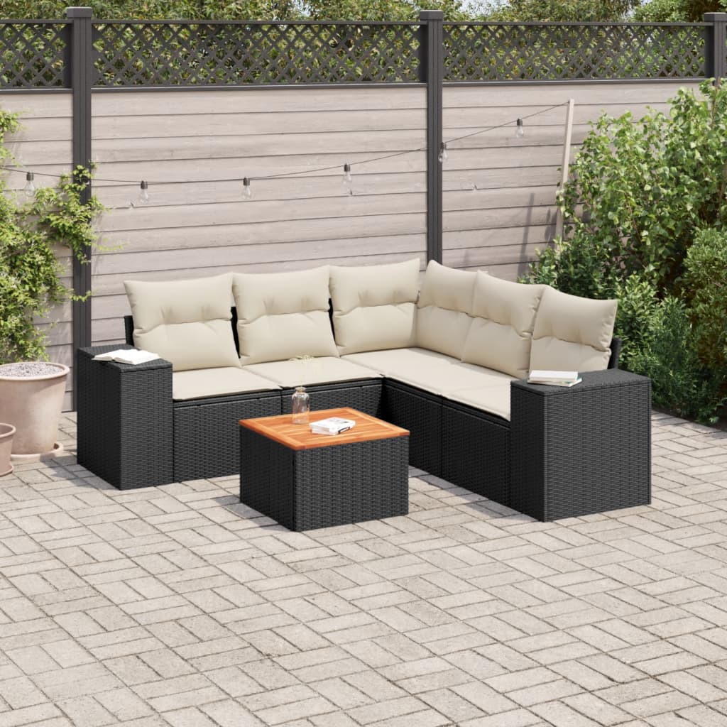 6-delige Loungeset met kussens poly rattan zwart is nu te koop bij PeponiXL, paradijselijk wonen!