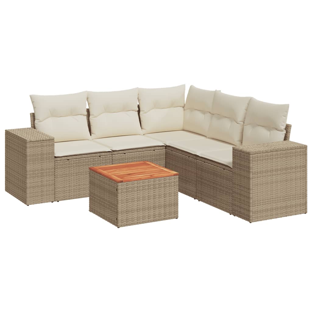 6-delige Loungeset met kussens poly rattan beige is nu te koop bij PeponiXL, paradijselijk wonen!