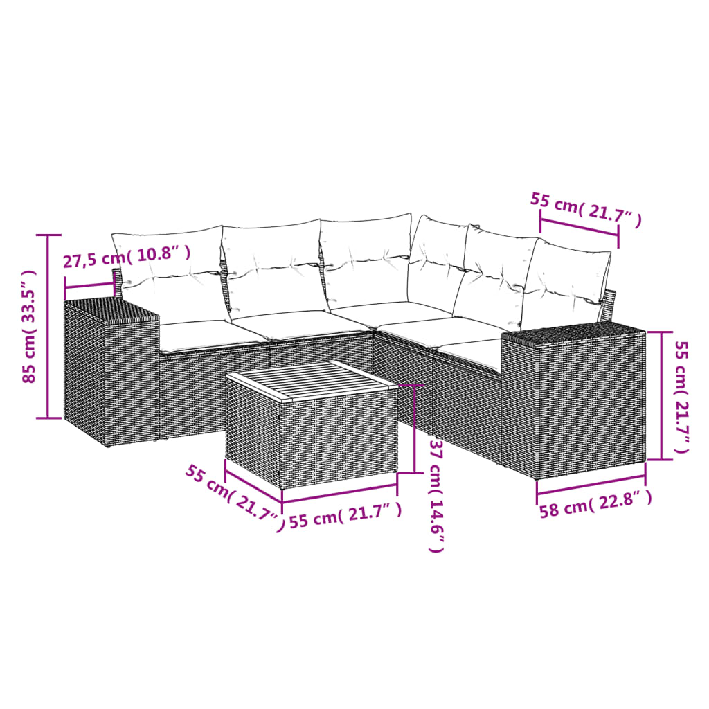 6-delige Loungeset met kussens poly rattan beige is nu te koop bij PeponiXL, paradijselijk wonen!