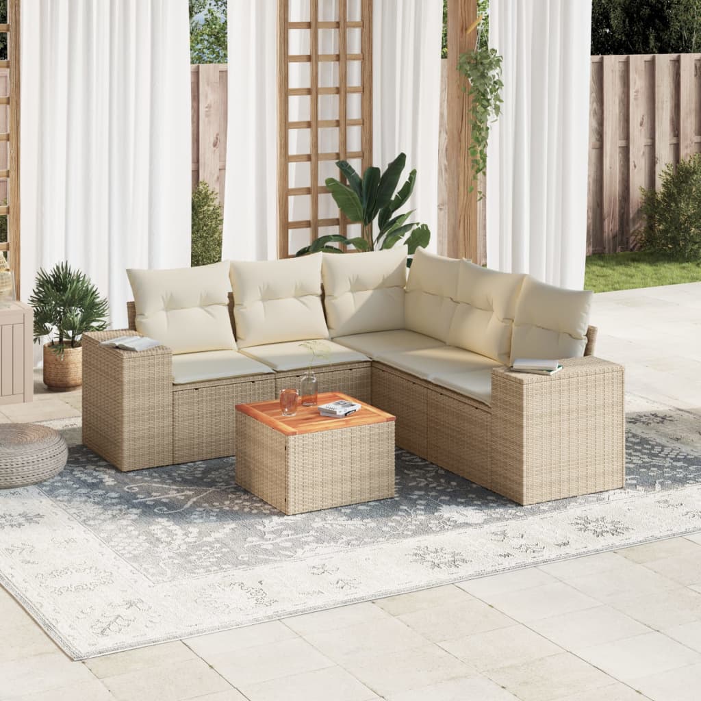 6-delige Loungeset met kussens poly rattan beige is nu te koop bij PeponiXL, paradijselijk wonen!
