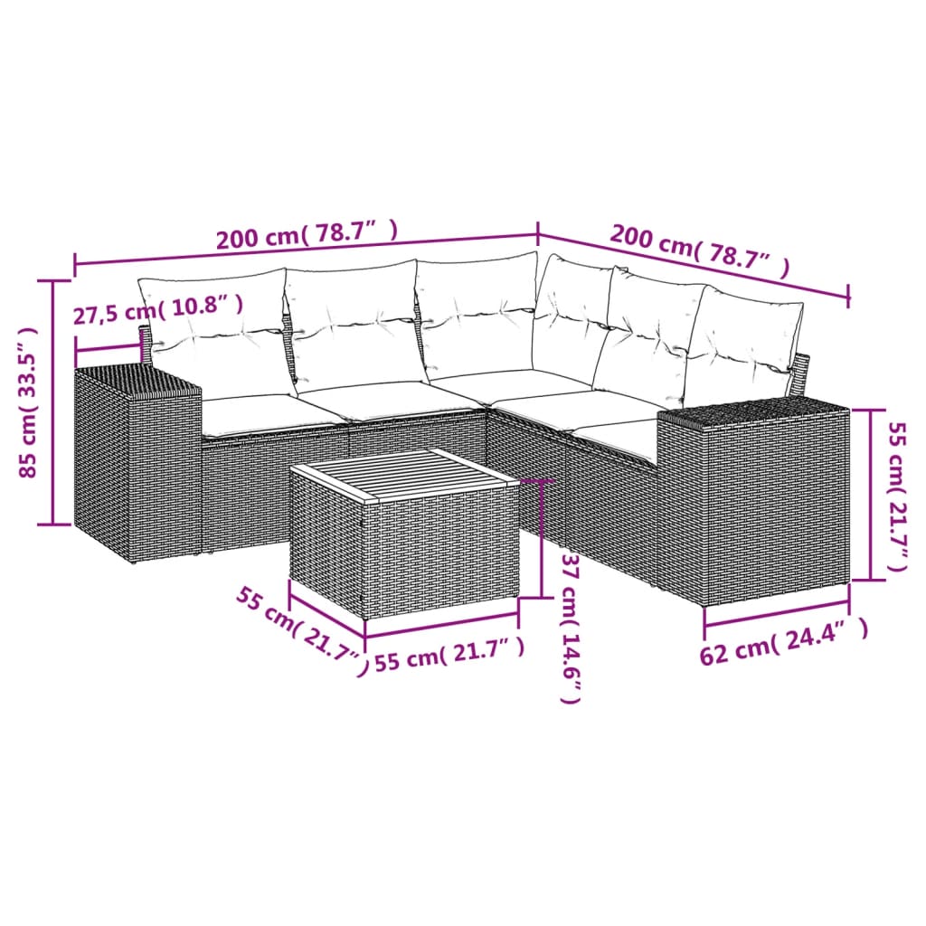 6-delige Loungeset met kussens poly rattan grijs is nu te koop bij PeponiXL, paradijselijk wonen!