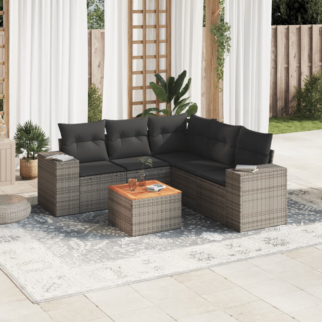 6-delige Loungeset met kussens poly rattan grijs is nu te koop bij PeponiXL, paradijselijk wonen!