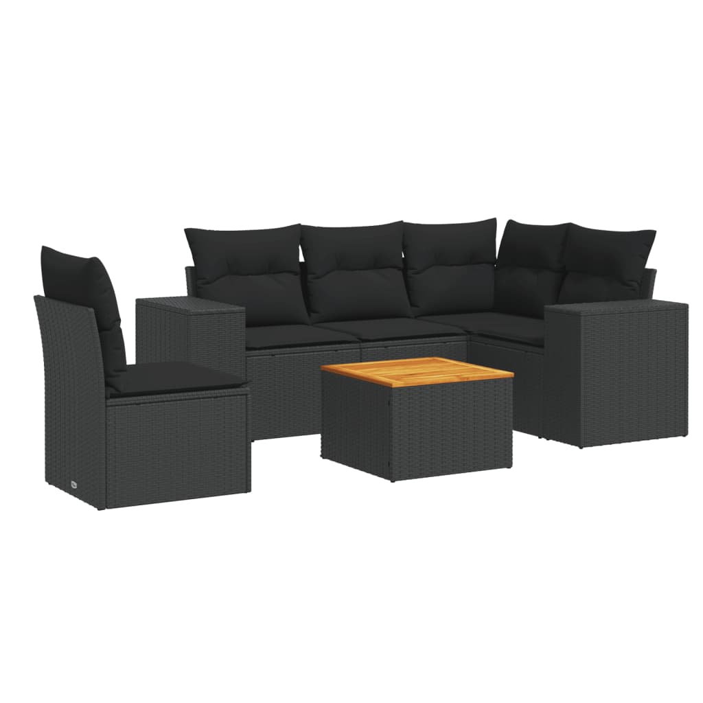 6-delige Loungeset met kussens poly rattan zwart is nu te koop bij PeponiXL, paradijselijk wonen!