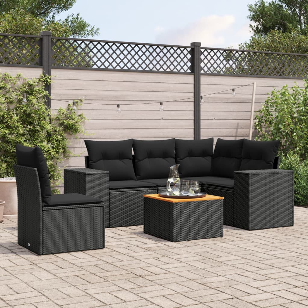 6-delige Loungeset met kussens poly rattan zwart is nu te koop bij PeponiXL, paradijselijk wonen!