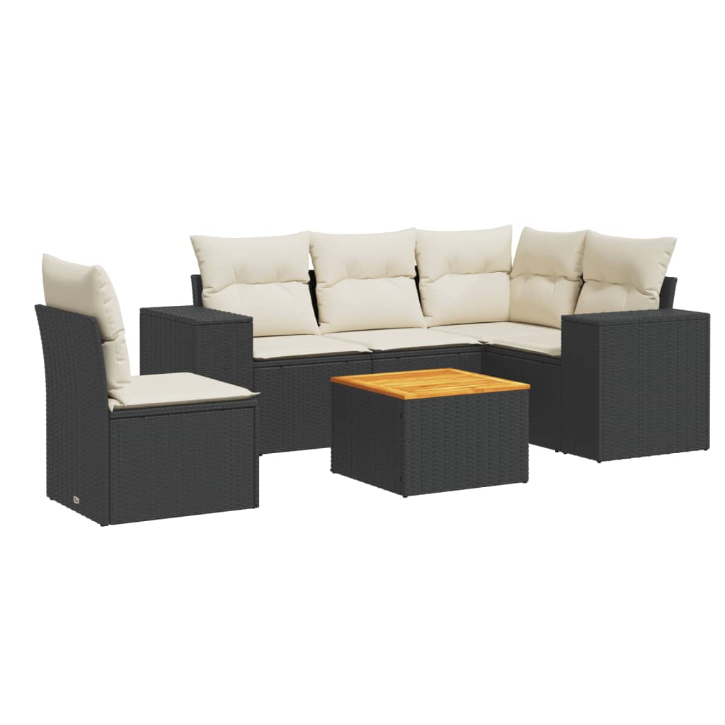 6-delige Loungeset met kussens poly rattan zwart is nu te koop bij PeponiXL, paradijselijk wonen!
