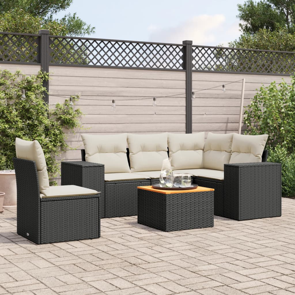 6-delige Loungeset met kussens poly rattan zwart is nu te koop bij PeponiXL, paradijselijk wonen!