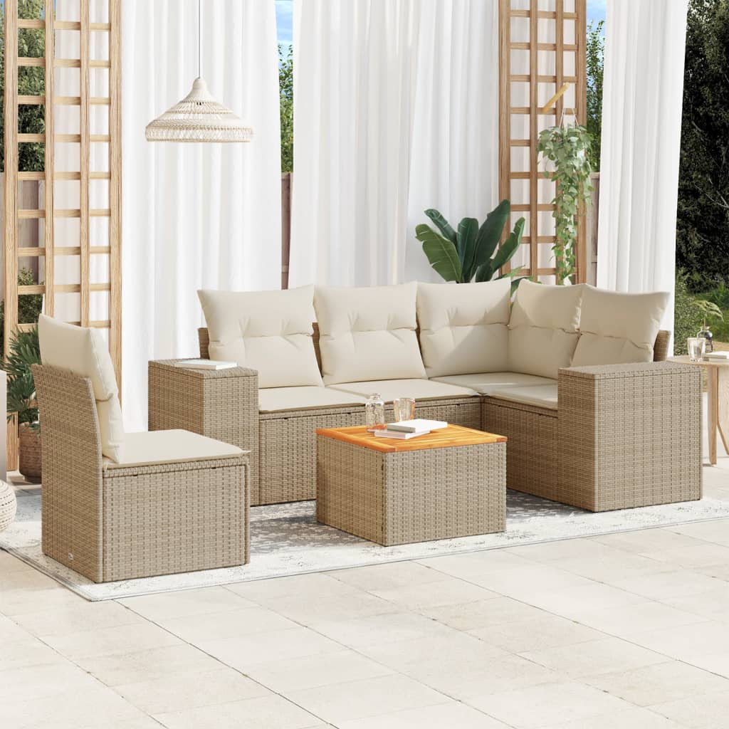 6-delige Loungeset met kussens poly rattan beige is nu te koop bij PeponiXL, paradijselijk wonen!