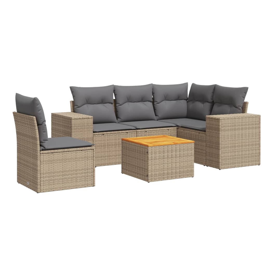 6-delige Loungeset met kussens poly rattan beige is nu te koop bij PeponiXL, paradijselijk wonen!