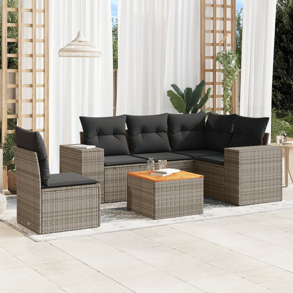 6-delige Loungeset met kussens poly rattan grijs is nu te koop bij PeponiXL, paradijselijk wonen!