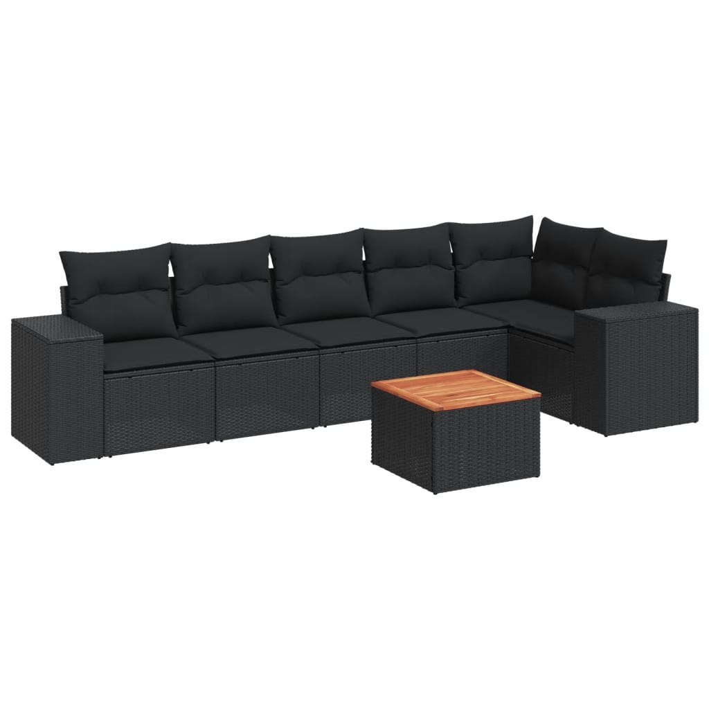 7-delige Loungeset met kussens poly rattan zwart is nu te koop bij PeponiXL, paradijselijk wonen!